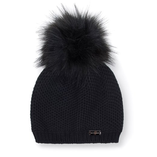 Damska czapka o gęstym splocie z pomponem czarna ze sklepu WITTCHEN w kategorii Czapki zimowe damskie - zdjęcie 148276693
