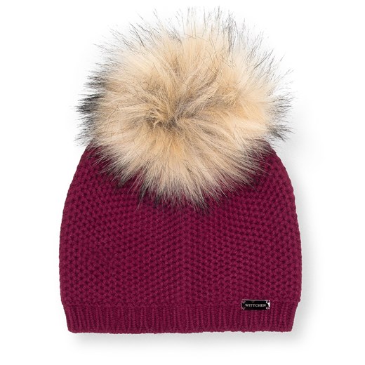 Damska czapka o gęstym splocie z pomponem bordowa ze sklepu WITTCHEN w kategorii Czapki zimowe damskie - zdjęcie 148276694