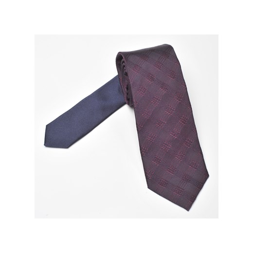 Elegancki bordowy krawat jedwabny Profuomo w delikatną kratę eleganckipan-com-pl szary bez wzorów/nadruków