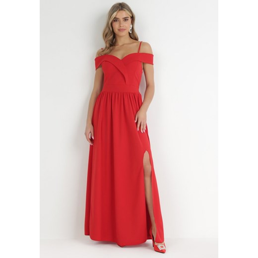 Czerwona Rozkloszowana Sukienka na Ramiączkach Maxi Chilli ze sklepu Born2be Odzież w kategorii Sukienki - zdjęcie 148313354