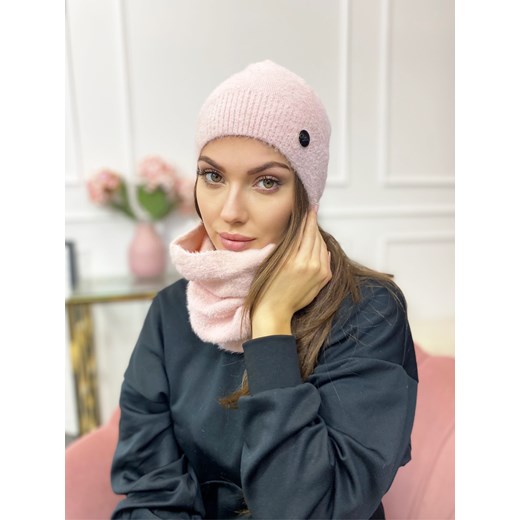Komplet Czapka + Komin Alpaka Pudrowy Róż Madelinefashion madelinefashion.pl