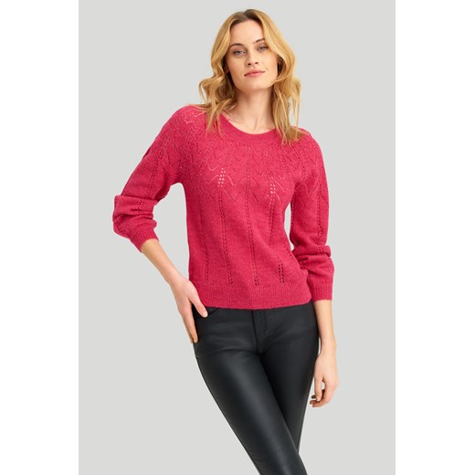 Miękki, ażurowy sweter w różowym kolorze Greenpoint 36 wyprzedaż Greenpoint.pl