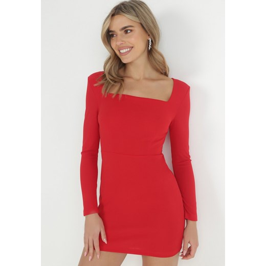 Czerwona Sukienka Mini z Kwadratowym Dekoltem Sahari ze sklepu Born2be Odzież w kategorii Sukienki - zdjęcie 148431801