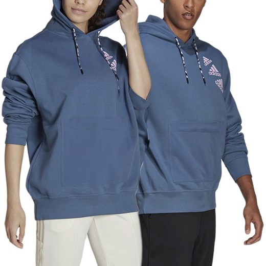 Bluza adidas Essentials BrandLove Fleece Hoodie HL9382 - niebieska ze sklepu streetstyle24.pl w kategorii Bluzy męskie - zdjęcie 148447561