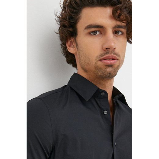 Sisley koszula męska kolor czarny slim z kołnierzykiem klasycznym ze sklepu ANSWEAR.com w kategorii Koszule męskie - zdjęcie 148461204