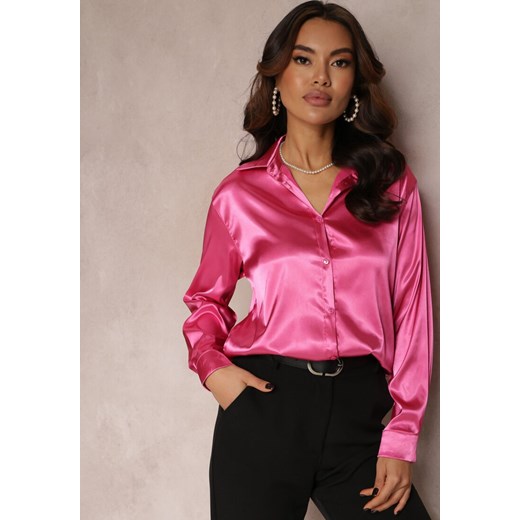 Różowa Koszula Satynowa na Guziki Hestra ze sklepu Renee odzież w kategorii Koszule damskie - zdjęcie 148472542