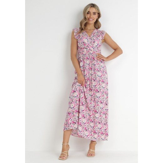 Różowo-Beżowa Sukienka Maxi z Kopertowym Dekoltem i Gumką w Pasie Ulle ze sklepu Born2be Odzież w kategorii Sukienki - zdjęcie 148472902