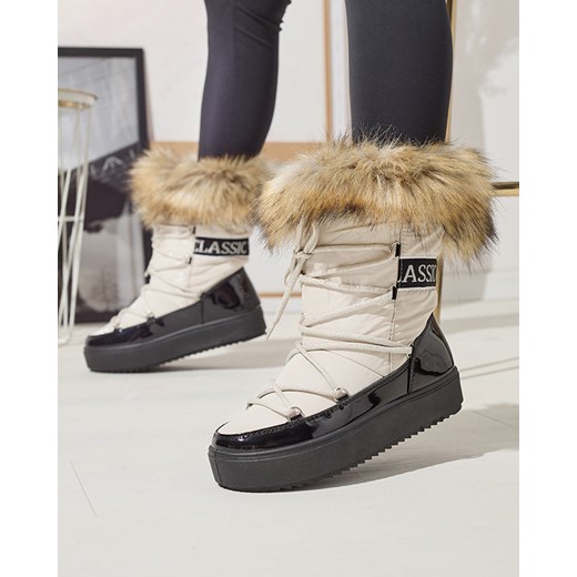 Royalfashion Czarno- beżowe damskie wsuwane buty a'la śniegowce z futerkiem Lilitsa ze sklepu royalfashion.pl w kategorii Śniegowce damskie - zdjęcie 148487281