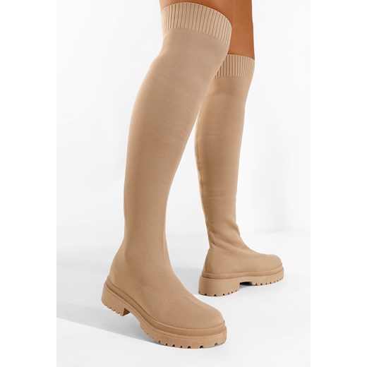 Khaki kozaki za kolano płaskie Oluvera V2 ze sklepu Zapatos w kategorii Kozaki damskie - zdjęcie 148526123