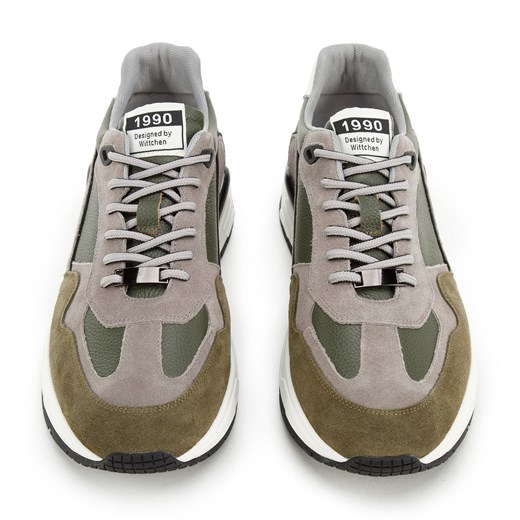 Męskie sneakersy skórzane z zamszowymi wstawkami zielono-szare ze sklepu WITTCHEN w kategorii Buty sportowe męskie - zdjęcie 148527663