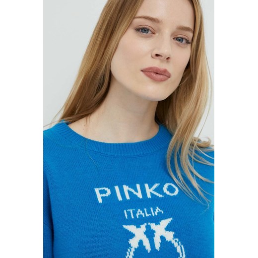 Pinko sweter wełniany damski kolor niebieski Pinko M ANSWEAR.com