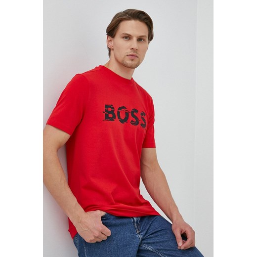 BOSS t-shirt BOSS GREEN męski kolor czerwony z nadrukiem L ANSWEAR.com