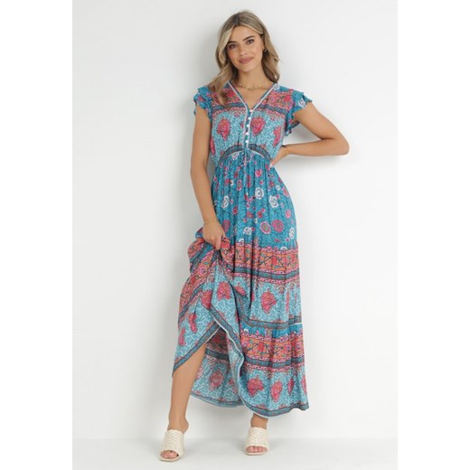 Niebieska Sukienka Maxi z Wiskozy w Stylu Boho Larres S okazyjna cena Born2be Odzież