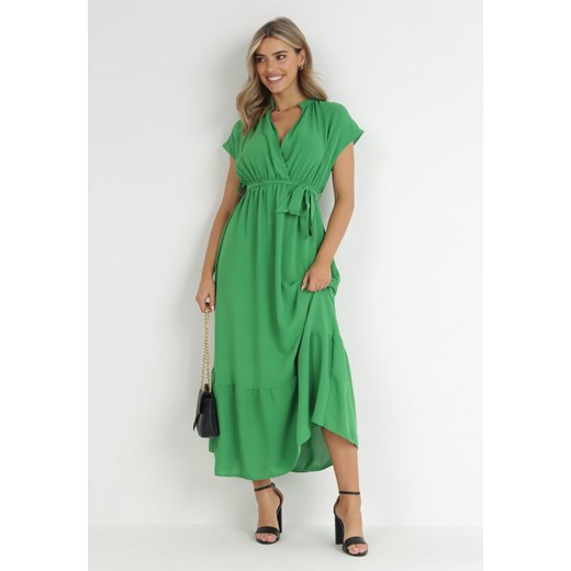 Zielona Sukienka Maxi Wiązana W Pasie z Gumką w Talii Vynyndu ze sklepu Born2be Odzież w kategorii Sukienki - zdjęcie 148614883