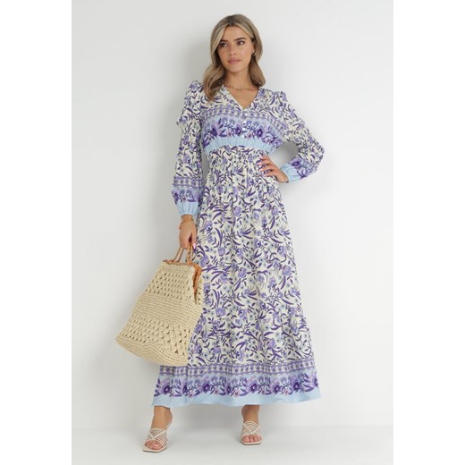 Fioletowo-Beżowa Sukienka Boho z Wiskozy Lohine ze sklepu Born2be Odzież w kategorii Sukienki - zdjęcie 148614991