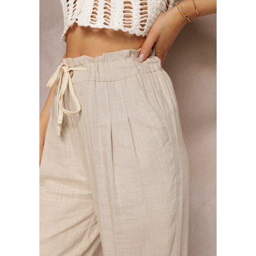 Beżowe Szerokie Spodnie z Bawełny Pholnih Renee S Renee odzież promocja