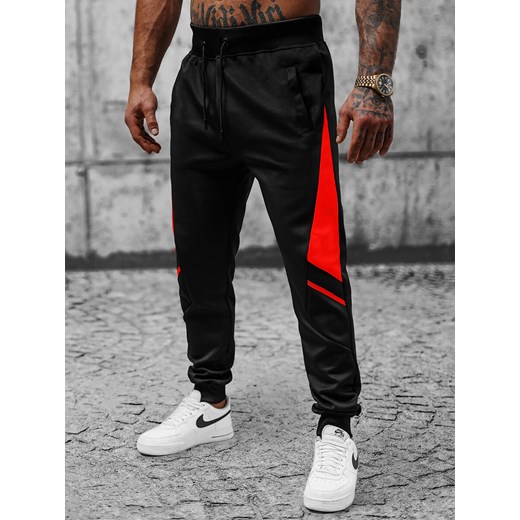 Spodnie dresowe męskie czarno-czerwone OZONEE JS/8K182 ze sklepu ozonee.pl w kategorii Spodnie męskie - zdjęcie 148618801