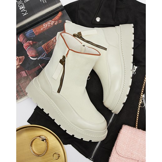Kremowe botki damskie Mefina- Obuwie Royalfashion.pl 41 royalfashion.pl