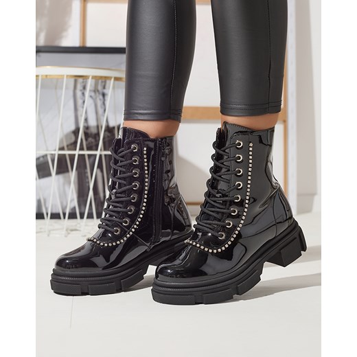 Czarne damskie lakierowane botki typu workery Dexoci - Obuwie Royalfashion.pl 38 royalfashion.pl
