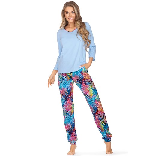 Bawełniana niebieska piżama Alexia z długimi rękawami i nogawkami, Kolor niebieski-wzór, Rozmiar S, Wies-MANN ze sklepu Intymna w kategorii Piżamy damskie - zdjęcie 148973132