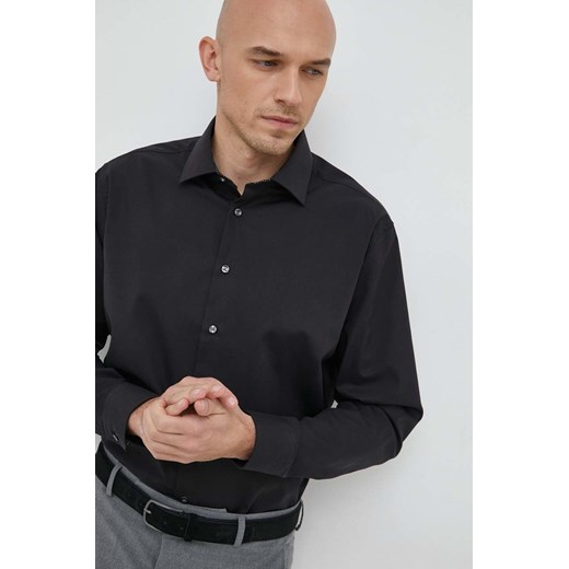 Seidensticker koszula bawełniana Shaped męska kolor czarny slim 01.293690 ze sklepu ANSWEAR.com w kategorii Koszule męskie - zdjęcie 148988091