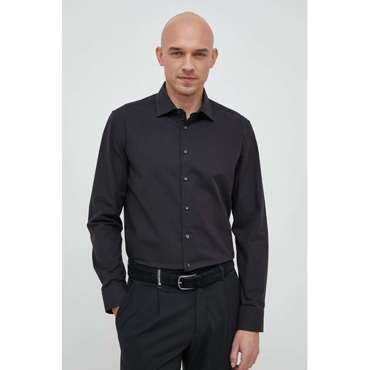 Seidensticker koszula bawełniana męska kolor czarny slim z kołnierzykiem klasycznym 01.675198 ze sklepu ANSWEAR.com w kategorii Koszule męskie - zdjęcie 148988132