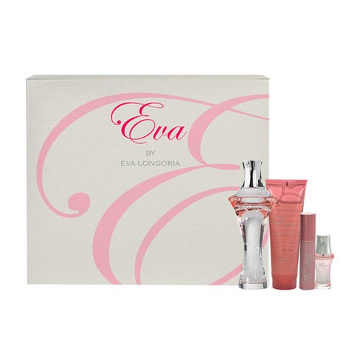 Eva Longoria Eva W Zestaw perfum Edp 100ml + 90ml Żel pod prysznic + 7,5ml edp + 7,5m edp rollerball e-glamour bialy żelowy