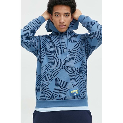 Adidas Originals bluza męska kolor niebieski z kapturem wzorzysta L ANSWEAR.com