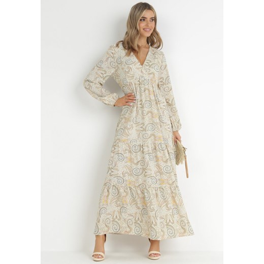 Jasnozielona Rozkloszowana Sukienka Maxi z Falbankami Hovell ze sklepu Born2be Odzież w kategorii Sukienki - zdjęcie 149070494