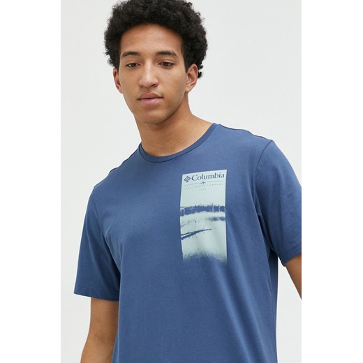 Columbia t-shirt bawełniany Explorers Canyon kolor niebieski wzorzysty 2036441 ze sklepu ANSWEAR.com w kategorii T-shirty męskie - zdjęcie 149089693
