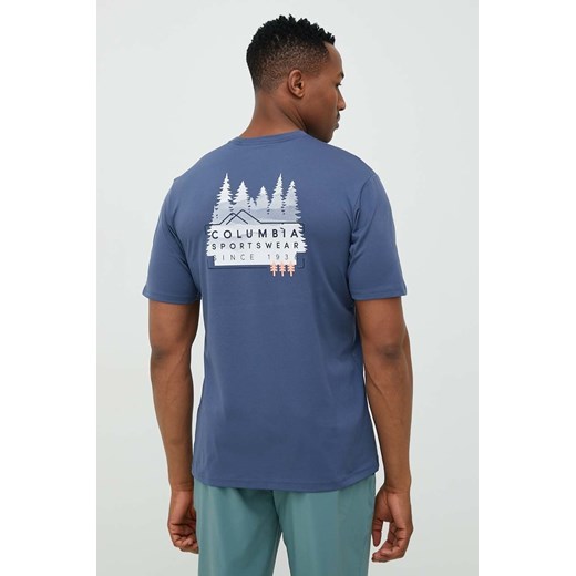 Columbia t-shirt sportowy Legend Trail kolor niebieski z nadrukiem Columbia L ANSWEAR.com