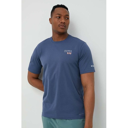 Columbia t-shirt sportowy Legend Trail kolor niebieski z nadrukiem Columbia S ANSWEAR.com
