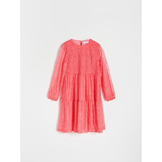 Reserved - Sukienka midi w cętki - Różowy Reserved 164 (13 lat) promocja Reserved