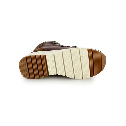 Kozaki damskie Kimberfeel sznurowane na płaskiej podeszwie brązowe na zimę 