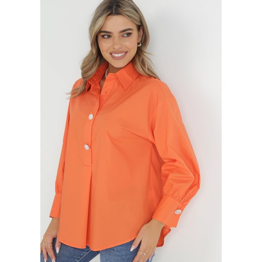 Pomarańczowa Koszula Bawełniana Trapezowa Hazala ze sklepu Born2be Odzież w kategorii Koszule damskie - zdjęcie 149160201