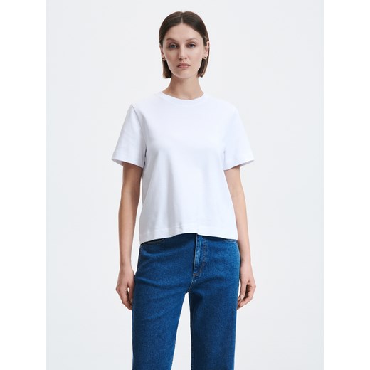 Reserved - T-shirt z merceryzowanej bawełny - biały ze sklepu Reserved w kategorii Bluzki damskie - zdjęcie 149172384