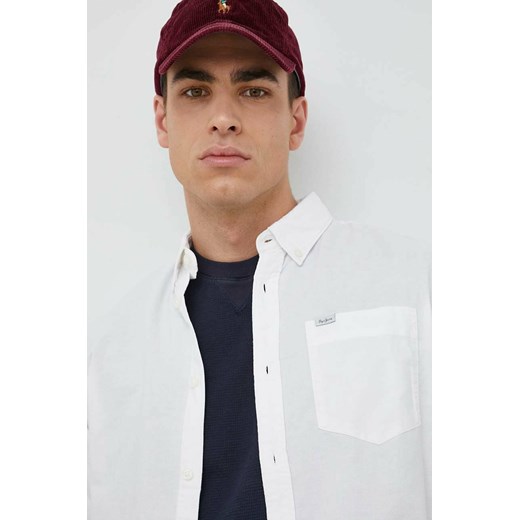 Pepe Jeans koszula bawełniana Fabio męska kolor biały regular z kołnierzykiem button-down ze sklepu ANSWEAR.com w kategorii Koszule męskie - zdjęcie 149275240