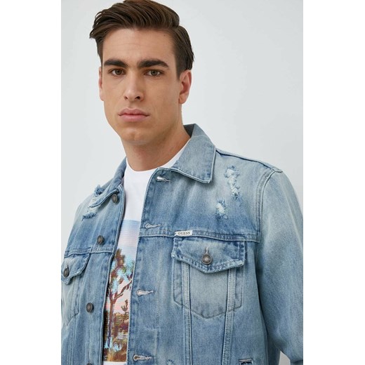 Guess kurtka jeansowa DILLON męska kolor niebieski przejściowa M2GXN1 D4HW4 ze sklepu ANSWEAR.com w kategorii Kurtki męskie - zdjęcie 149275284