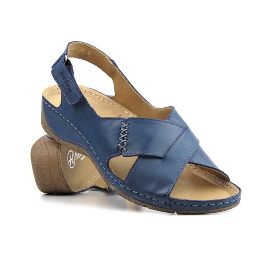 Skórzane sandały damskie ze skrzyżowanymi paskami - HELIOS Komfort 229-1, granatowe ze sklepu ulubioneobuwie w kategorii Sandały damskie - zdjęcie 149275564