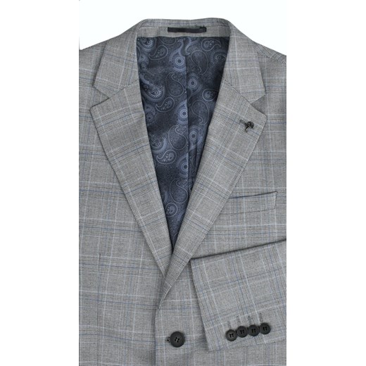 Marynarka Casualowa Szara w Kratkę, Taliowana, Dwa Guziki, Dwa Rozcięcia -RIGON Rigon 100/176 JegoSzafa.pl