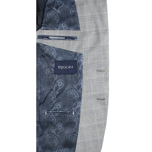 Marynarka Casualowa Szara w Kratkę, Taliowana, Dwa Guziki, Dwa Rozcięcia -RIGON Rigon 100/176 JegoSzafa.pl