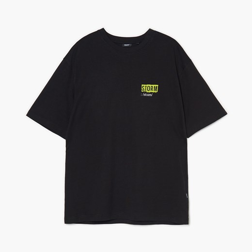 Cropp - Czarny T-shirt z nadrukami - Czarny Cropp XXL Cropp