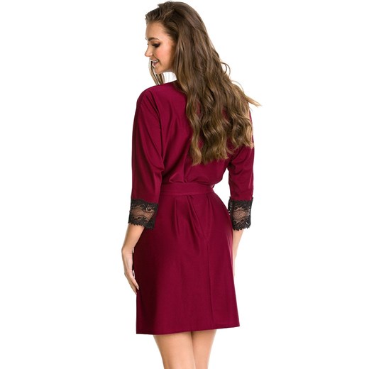 05093 bordowy szlafrok damski z koronką, Kolor bordowy, Rozmiar L/XL, Mediolano ze sklepu Intymna w kategorii Szlafroki damskie - zdjęcie 149349763