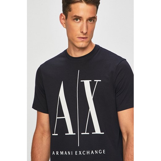 Armani Exchange t-shirt bawełniany kolor granatowy z nadrukiem Armani Exchange S ANSWEAR.com