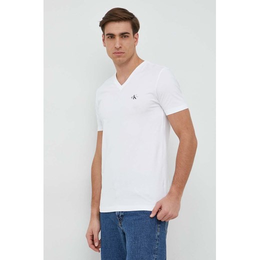 Calvin Klein Jeans t-shirt męski kolor biały gładki M ANSWEAR.com