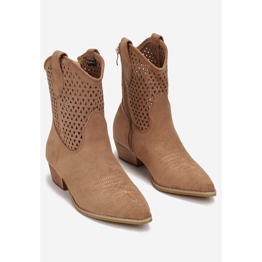 Botki Born2be z zamszu brązowe na obcasie 