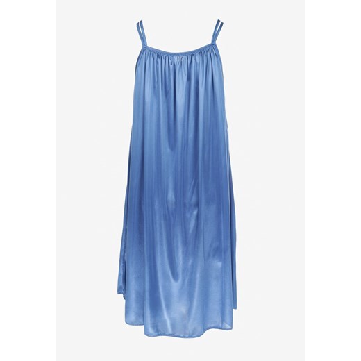Niebieska Satynowa Koszula Nocna z Cienkimi Ramiączkami i Koronką Maceille Renee ONE SIZE promocja Renee odzież