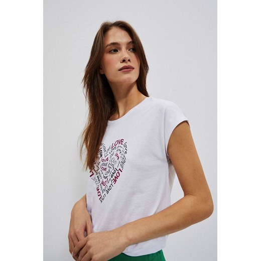 Bawełniana bluzka z printem w kształcie serca biała ze sklepu Moodo.pl w kategorii Bluzki damskie - zdjęcie 149410033