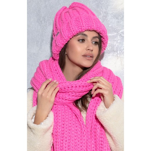 Czapka o grubym splocie chunky knit F1544, Kolor różowy, Rozmiar one size, Fobya ze sklepu Primodo w kategorii Czapki zimowe damskie - zdjęcie 149415834