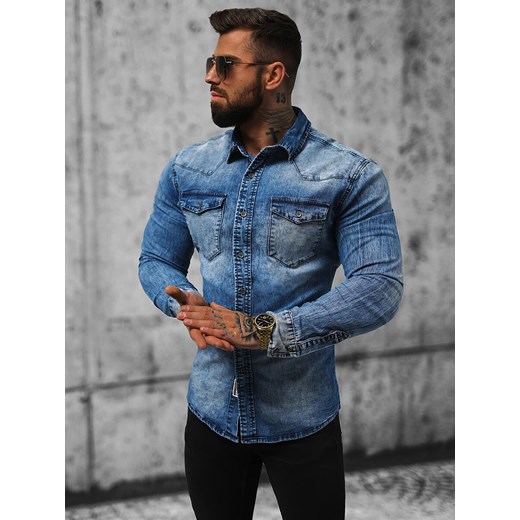 Koszula męska jeansowa ciemno-niebieska OZONEE NB/MC710BS Ozonee XL okazyjna cena ozonee.pl